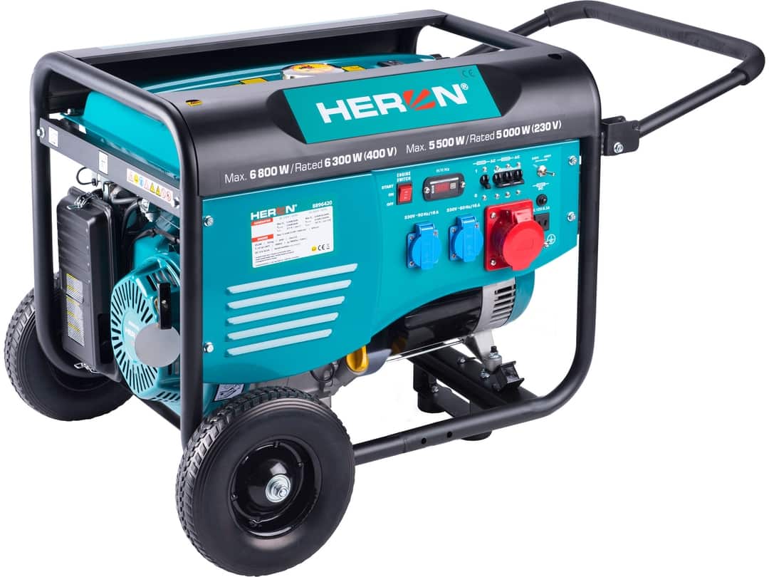 elektrocentrála benzínová Heron 15HP/6,8kW/8,5kVA (400V), 5,5kW (230V), podvozek